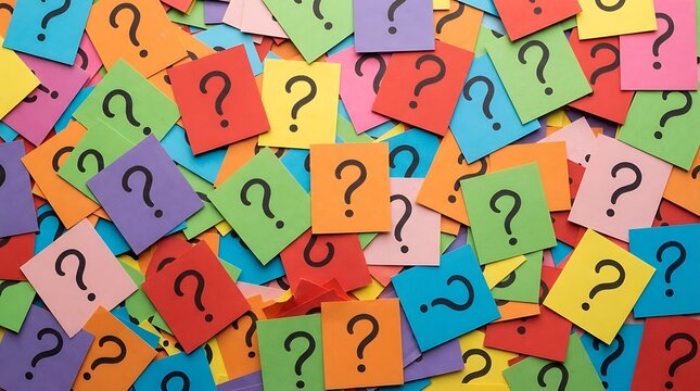 Colorful paper notes with question marks pattern