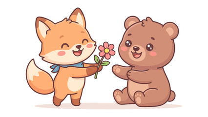 A Fox Offers a Flower to a Bear © Robaba