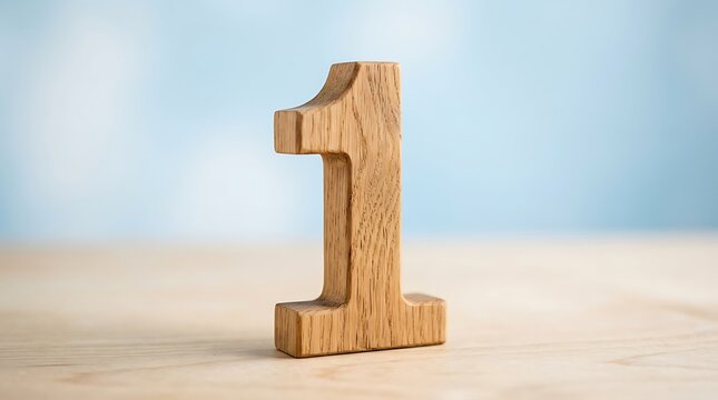 Wooden number one standing on a table