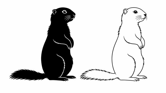 Black and white gopher silhouettes standing in line, animal graphics