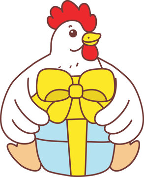 Cute Rooster Chicken sticker icon. Funny Rooster Chicken 