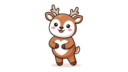 Cute Reindeer Cartoon: An adorable cartoon illustration of a reindeer with big, expressive eyes, small antlers, and a happy smile, standing with its front hooves together. © Robaba