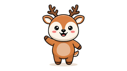 Fototapeta premium Cute Reindeer Waving Hello: An adorable cartoon reindeer with big eyes and charming antlers offers a friendly wave, radiating warmth and festive cheer.