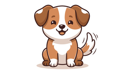 Cute Cartoon Puppy Dog Illustration: A charming and adorable brown and white cartoon puppy dog is sitting and wagging its tail, with a big smile on its face.
