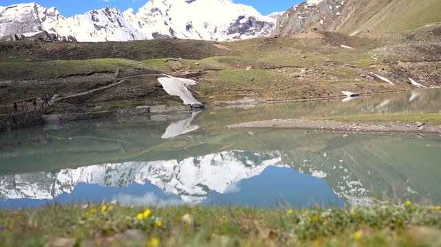 Stunning Reflection Of Snow Capped Adi Kailash Peak In Parvati Sarovar Lake
