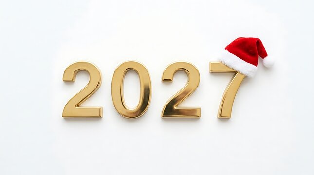 Gold 2027 numbers with a red christmas hat