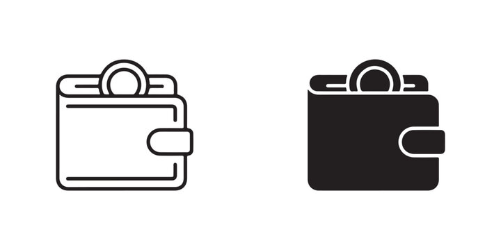wallet icons in outline and filled styles for financial or business related graphic designs