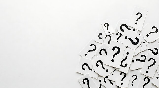 Many question mark symbols on paper note cards