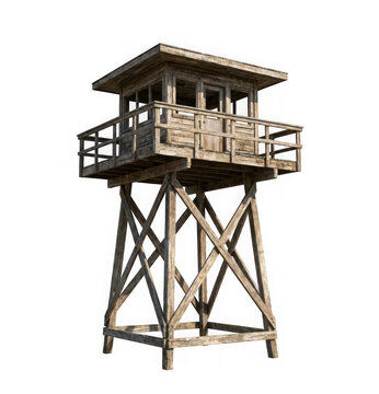 Old wooden watchtower or guard tower isolated on transparent background