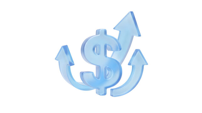 Financial Growth Concept: Blue Dollar Sign with Upward Arrows, Symbolizing Profit Increase and Economic Success isolated on Transparent Background