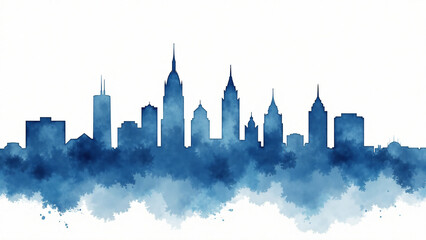 Obraz premium Minimal blue watercolor skyline of Philadelphia with soft flowing textures on white background