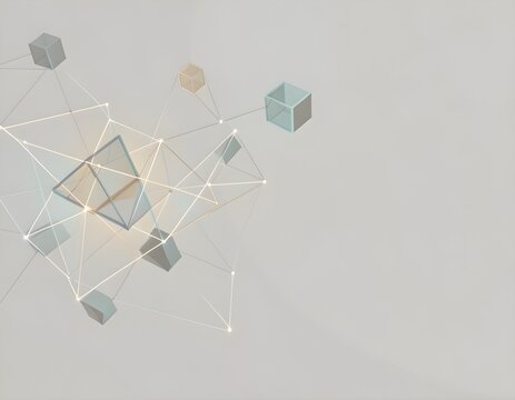 Abstract geometric composition with glowing wireframe cubes