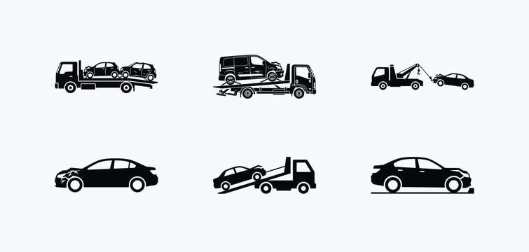 Car transport and towing service icons vector set.