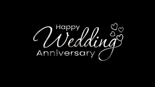 happy wedding anniversary handwritten style combine silver color text and simple love icon. best for decoration of greeting, marry, invitation, message and etc