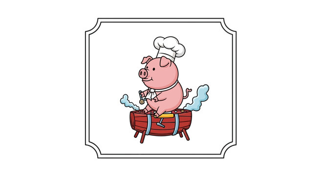 funny pig chef cooking on barbecue