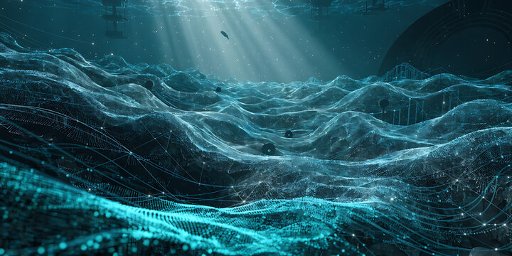 Abstract blue fluid data particles