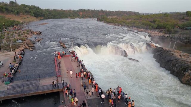 Aerial View of Dhuandhar Falls Viewpoint, Bhedaghat, Jabalpur, India