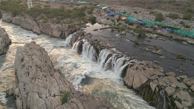 Aerial View of Dhuandhar Falls Viewpoint, Bhedaghat, Jabalpur, India