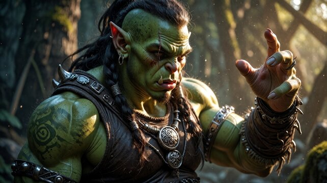 Fierce Green Orc Warrior in Forest