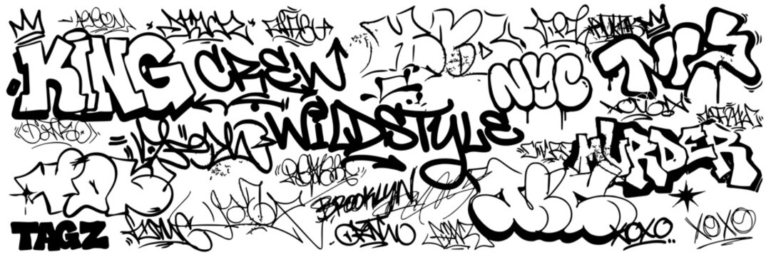Graffiti Tags and Wildstyle Lettering on a White Background Featuring Street Art, Urban, Art with Design and Illustration