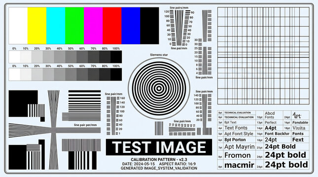Technical Calibration Test Pattern for Television and Monitor Resolution Alignment