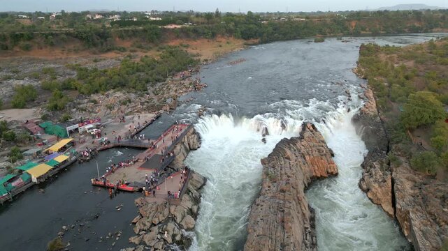 Aerial View of Dhuandhar Falls Viewpoint, Bhedaghat, Jabalpur, India