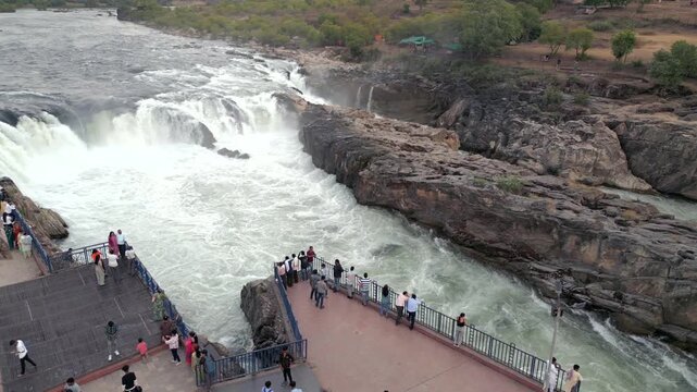 Aerial View of Dhuandhar Falls Viewpoint, Bhedaghat, Jabalpur, India