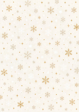 ゴールドとホワイトの雪の結晶が舞うクリスマスパターン背景