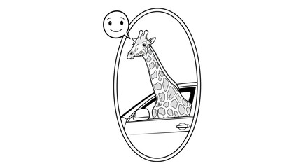 Obraz premium Happy Giraffe Driving Car with Speech Bubble - Cartoon Illustration