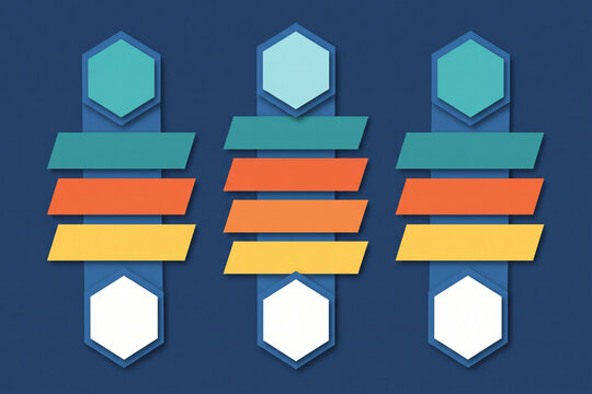 Modern infographic template with three columns for data presentation in a clean geometric style