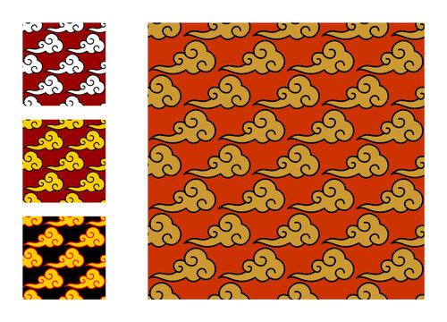 Chinese Cloud Seamless Pattern Ornament Decoration Vector Illustration Set