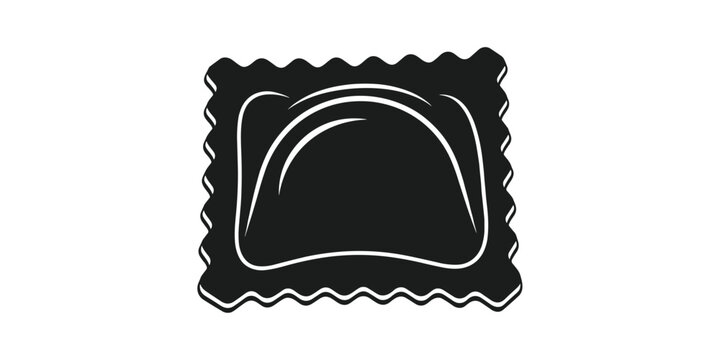 Black and white graphic icon representing a square-shaped food item with a wavy border, likely depicting ravioli or a similar filled pasta
