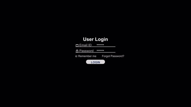 User Login Screen Animation White UI Design with Person Icon, Email Password Typewriter Text Effect, 4K Motion Graphics Alpha Channel