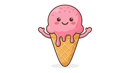Kawaii Pink Ice Cream Cone: A delightful pink ice cream cone with a cheerful face and sprinkles, dripping down its cone, ready to melt your heart with its adorable charm.
