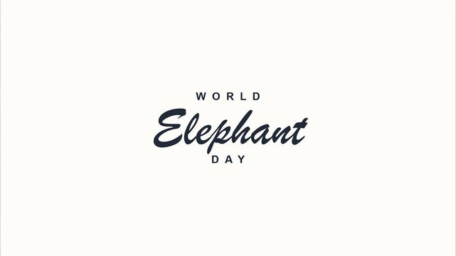 World Elephant Day animated text typography Minimalist cursive handwriting style on clean white background Motion graphics sequence for conservation awareness campaign