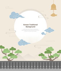 Fototapeta premium 한국 전통 스타일 배경_기와 울타리와 소나무 그리고 동양 구름