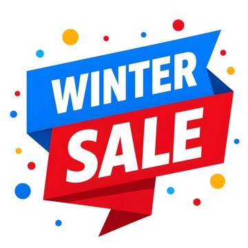 Winter Sale Ribbon Banner, Colorful Seasonal Discount, Folded Sale Flag, Winter Promotion Graphic, Bright Sale Announcement