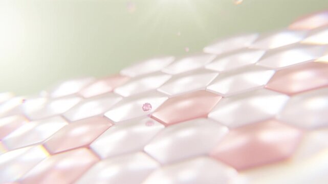 Luxury skincare serum drops onto skin cells, delivering deep hydration, nourishing active ingredients, supporting cellular repair, improving elasticity.