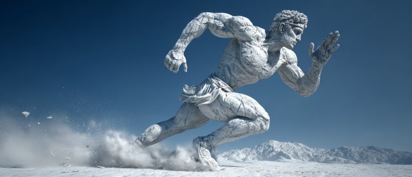 Marble Statue Breaking Free in Dynamic Running Pose