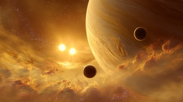 Multiple Suns and Planets in Fiery Alien Galaxy