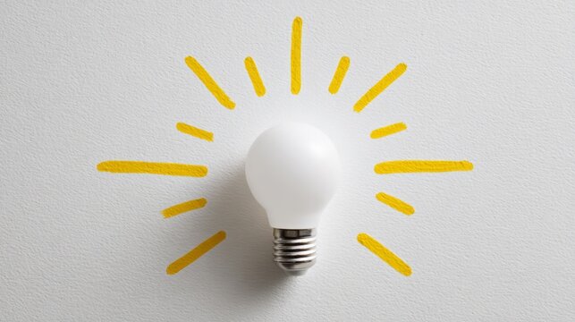 Light bulb with radiating yellow idea lines
