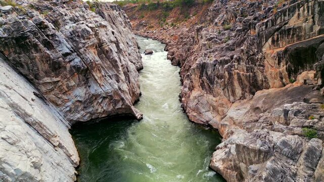 Aerial View of Marble Rocks at Bhedaghat, Jabalpur, Madhya Pradesh