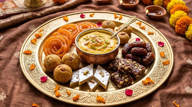 A beautiful platter of traditional indian sweets for the eid milad un nabi festival celebration in india