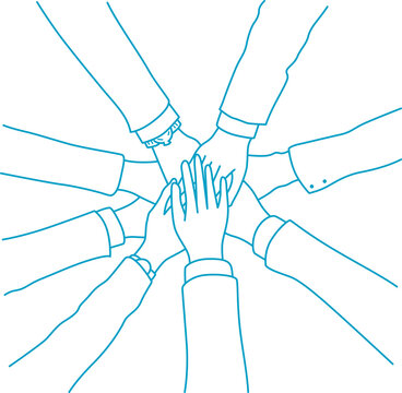 Business team stacking hands together. Corporate group showing unity and collaboration. PNG Transparent Background