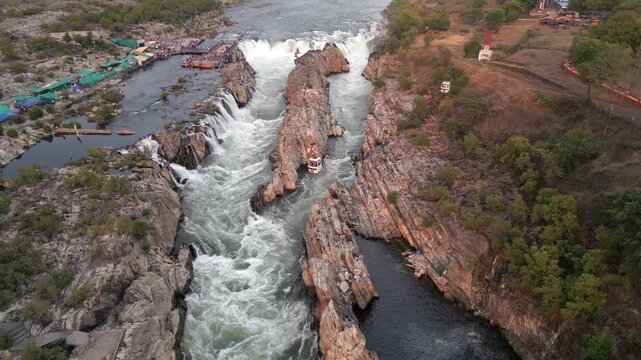 Aerial View of Marble Rocks at Bhedaghat, Jabalpur, Madhya Pradesh