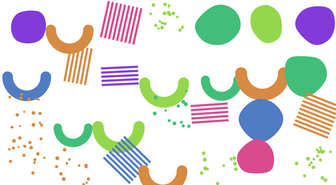 Abstract geometric shapes pattern. Colorful Memphis style background with playful elements.