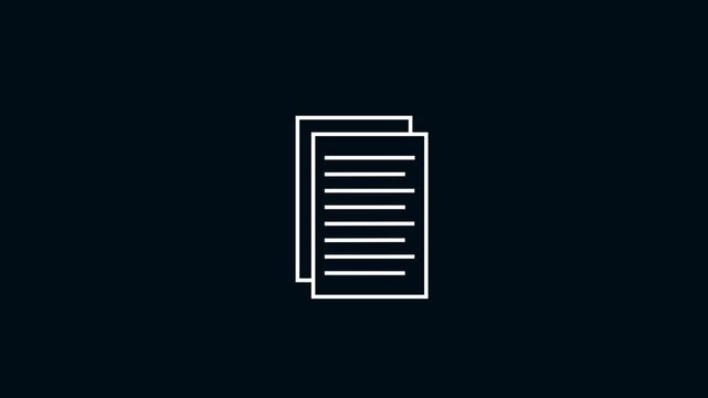 White outline icon of a document.Abstract 3D graphic of a creative document icon animation, isolated on blue screen.