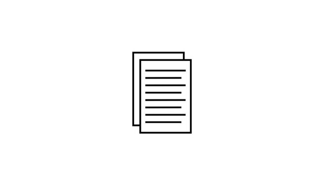 Black outline icon of a document.Abstract 3D graphic of a creative document icon animation, isolated on white screen.