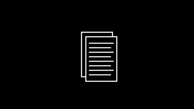White outline icon of a document.Abstract 3D graphic of a creative document icon animation, isolated on black screen.