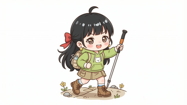 Cute Girl Hiking with a Backpack